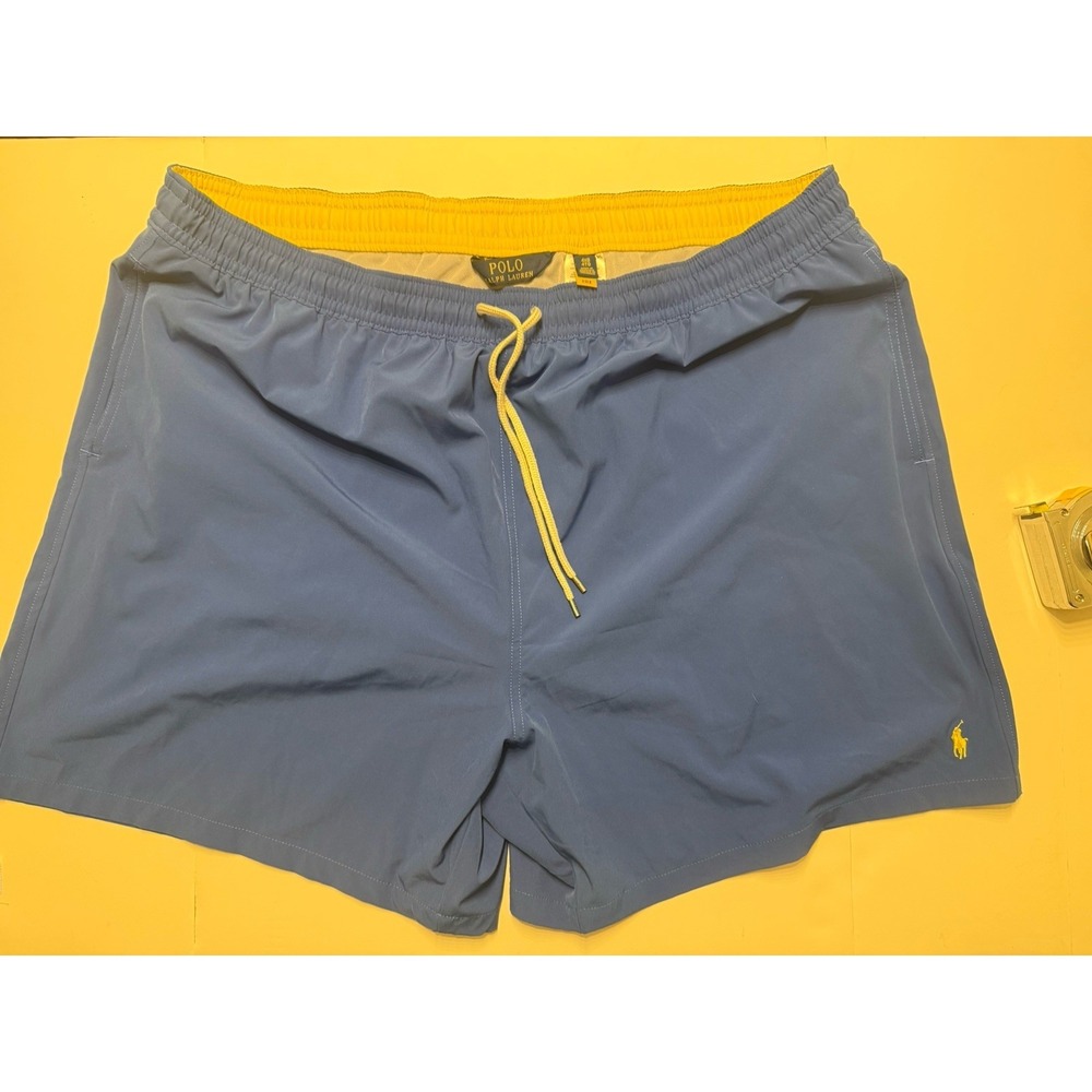 Polo Ralph Lauren Men's Swim Shorts Blue/Yellow Size 4XB Pony Swimwear Trunks‎